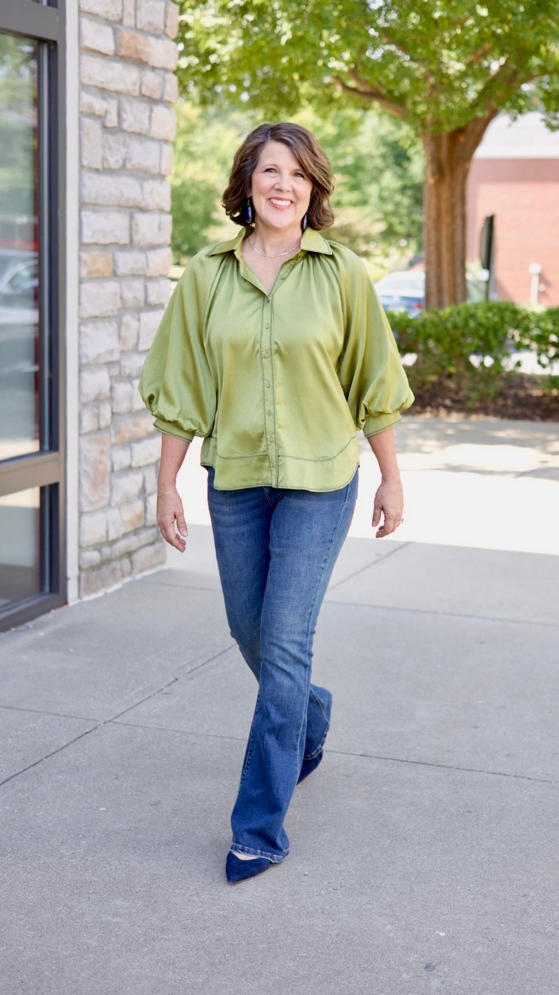 Olive Balloon Sleeve Top