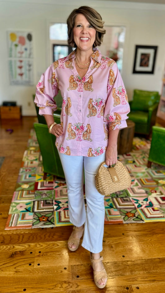 Dizzy Lizzy Milano Puff Sleeve Top - Cheetah