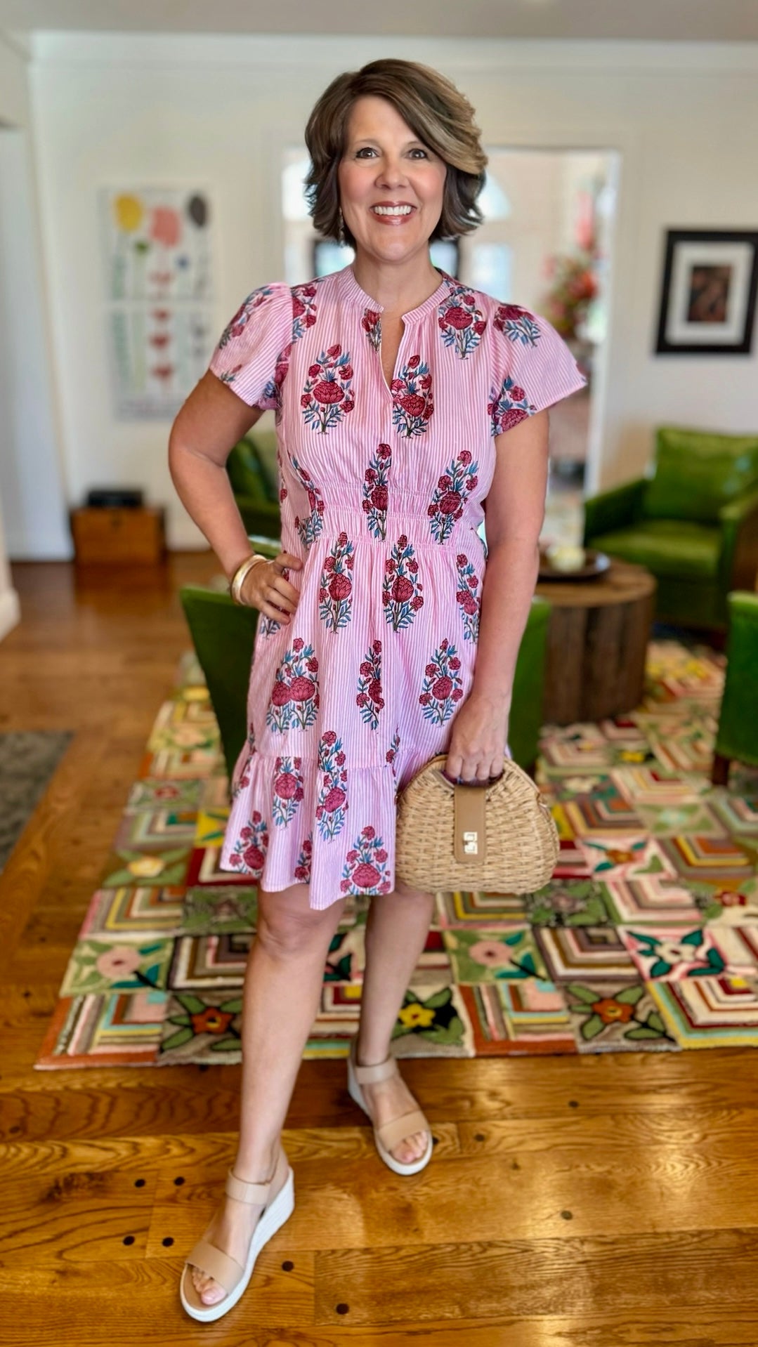 Uncle Frank Pink Stripe Shirred Front Dress