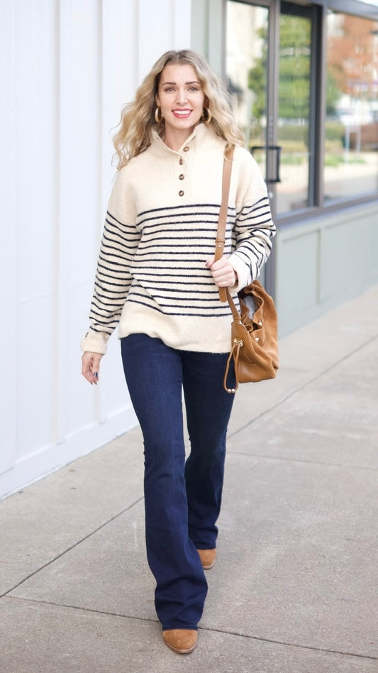 Hamptons Stripe Sweater - Ecru
