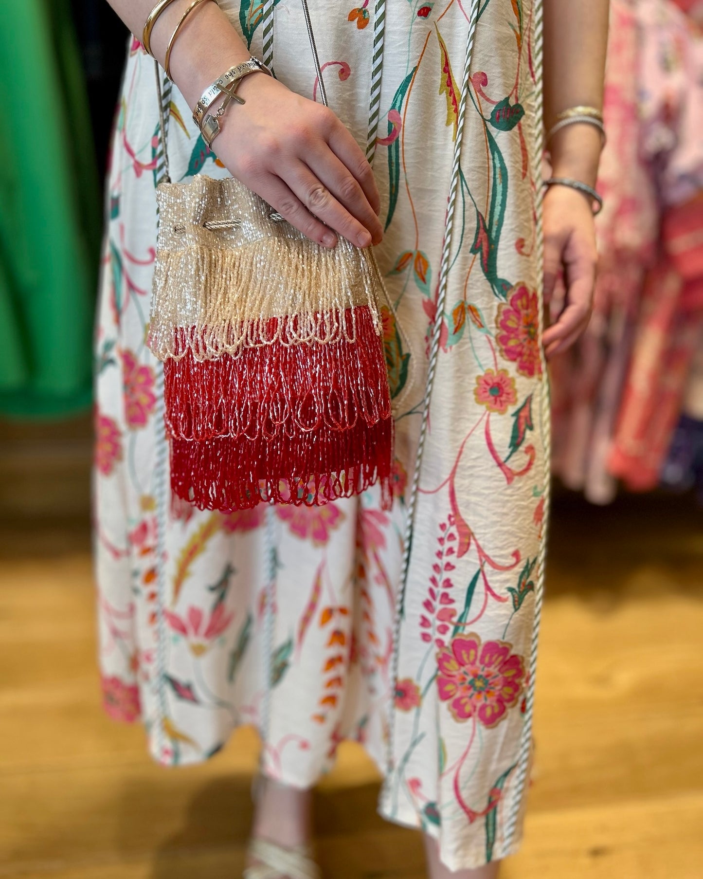 Red/Pink Beaded Ombre Bag