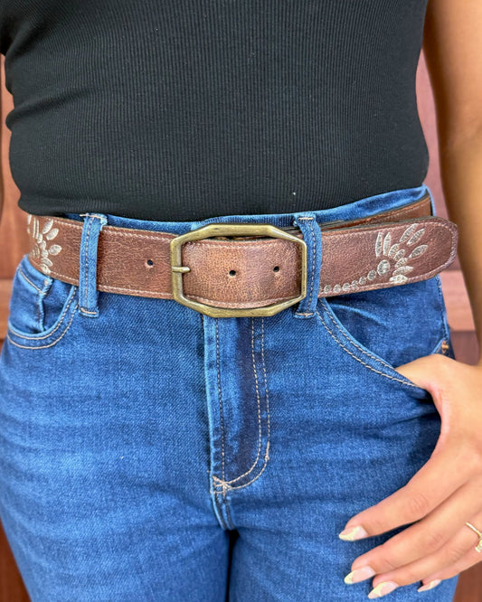 Teak Rustic Mohawk Leather Belt