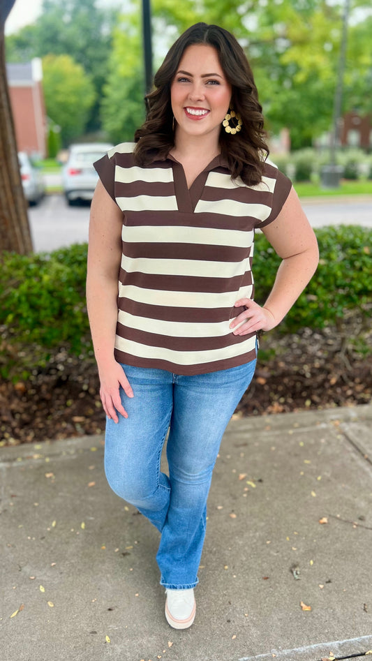 Sailor Stripe Collared Top - Brown