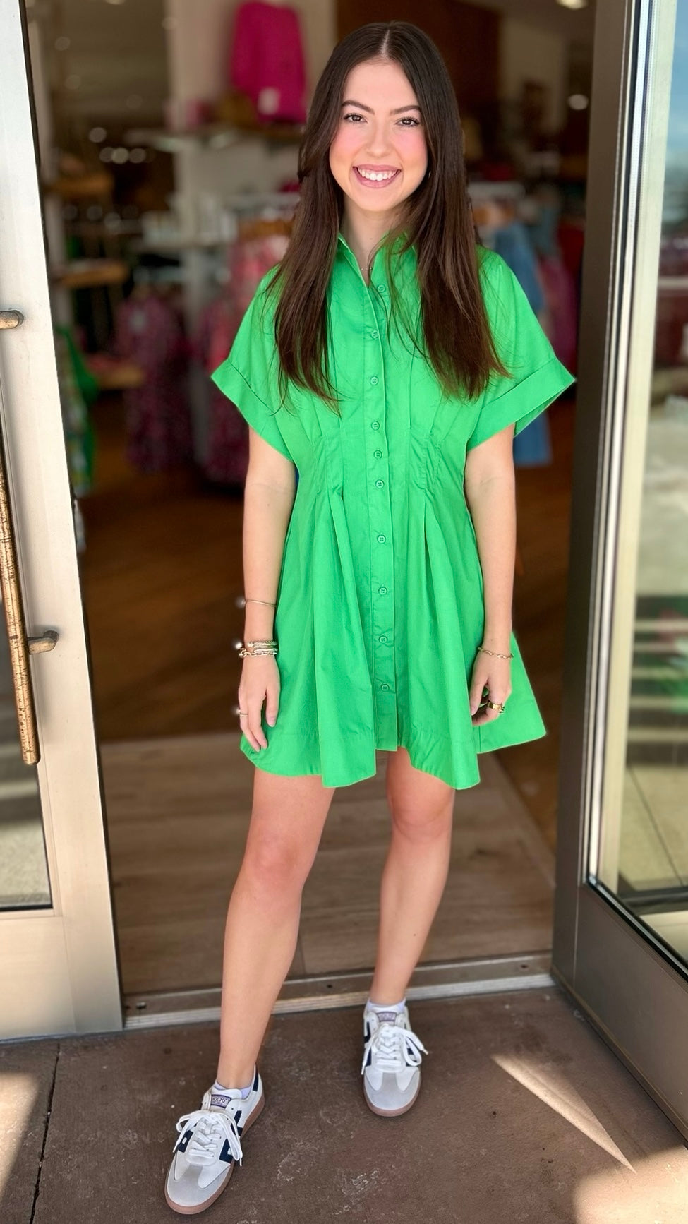 Green Pleat Waist Mini Dress