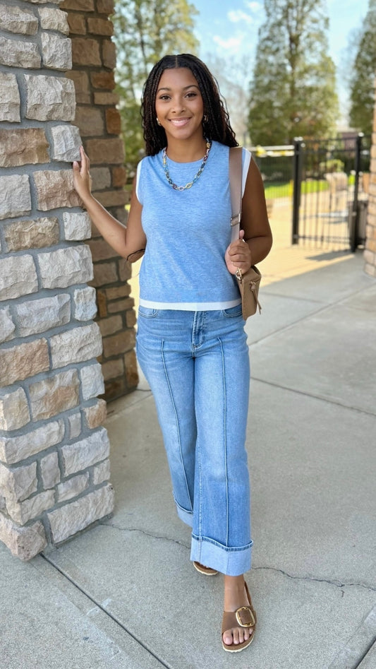 Elise Double Layered Knit Top - Light Blue
