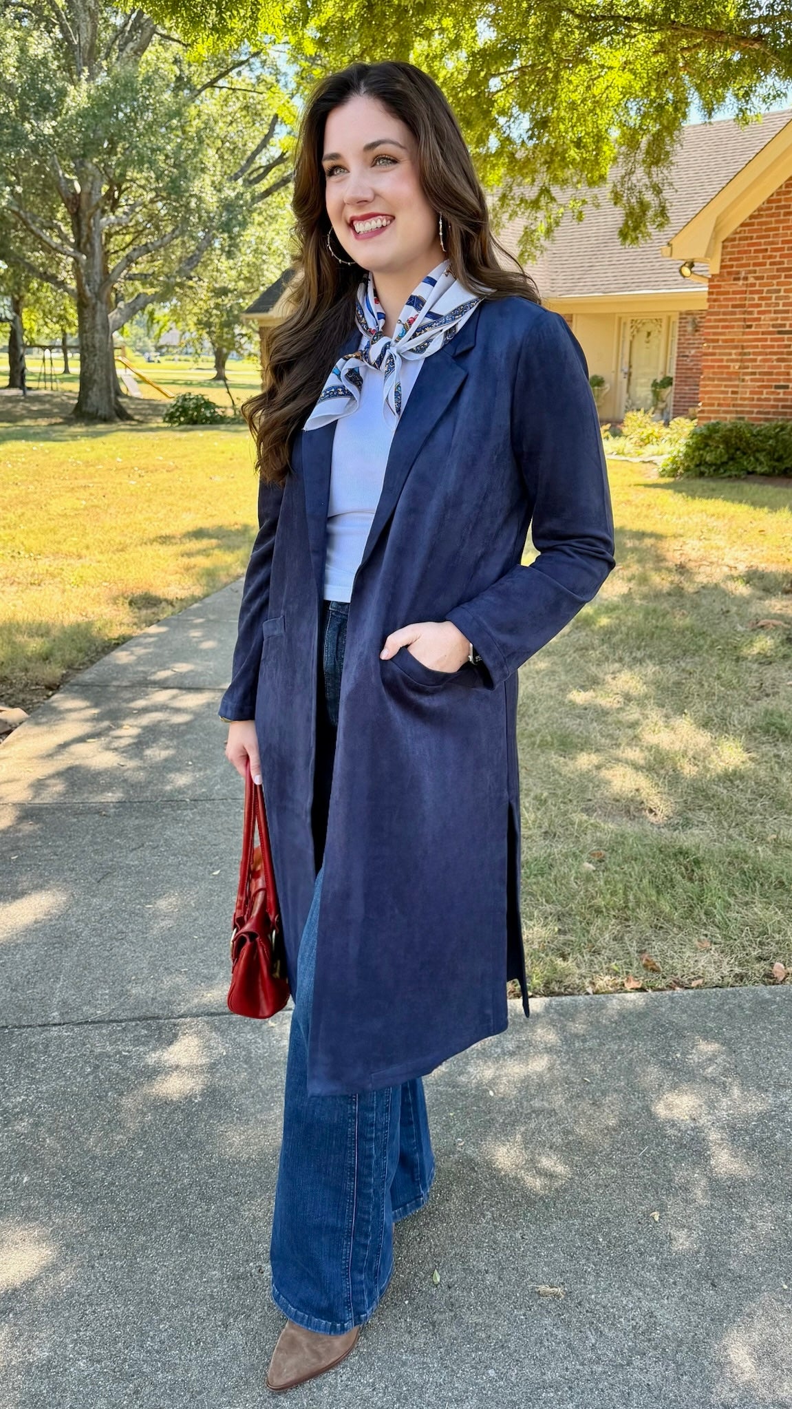 Navy Faux Suede Duster