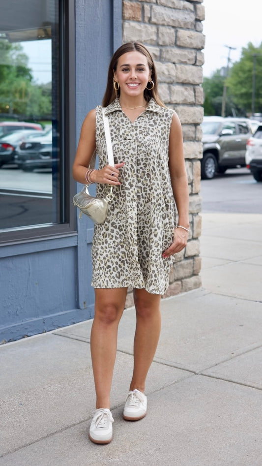 Amber Cheetah V Neck Denim Dress