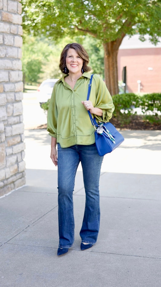 Olive Balloon Sleeve Top