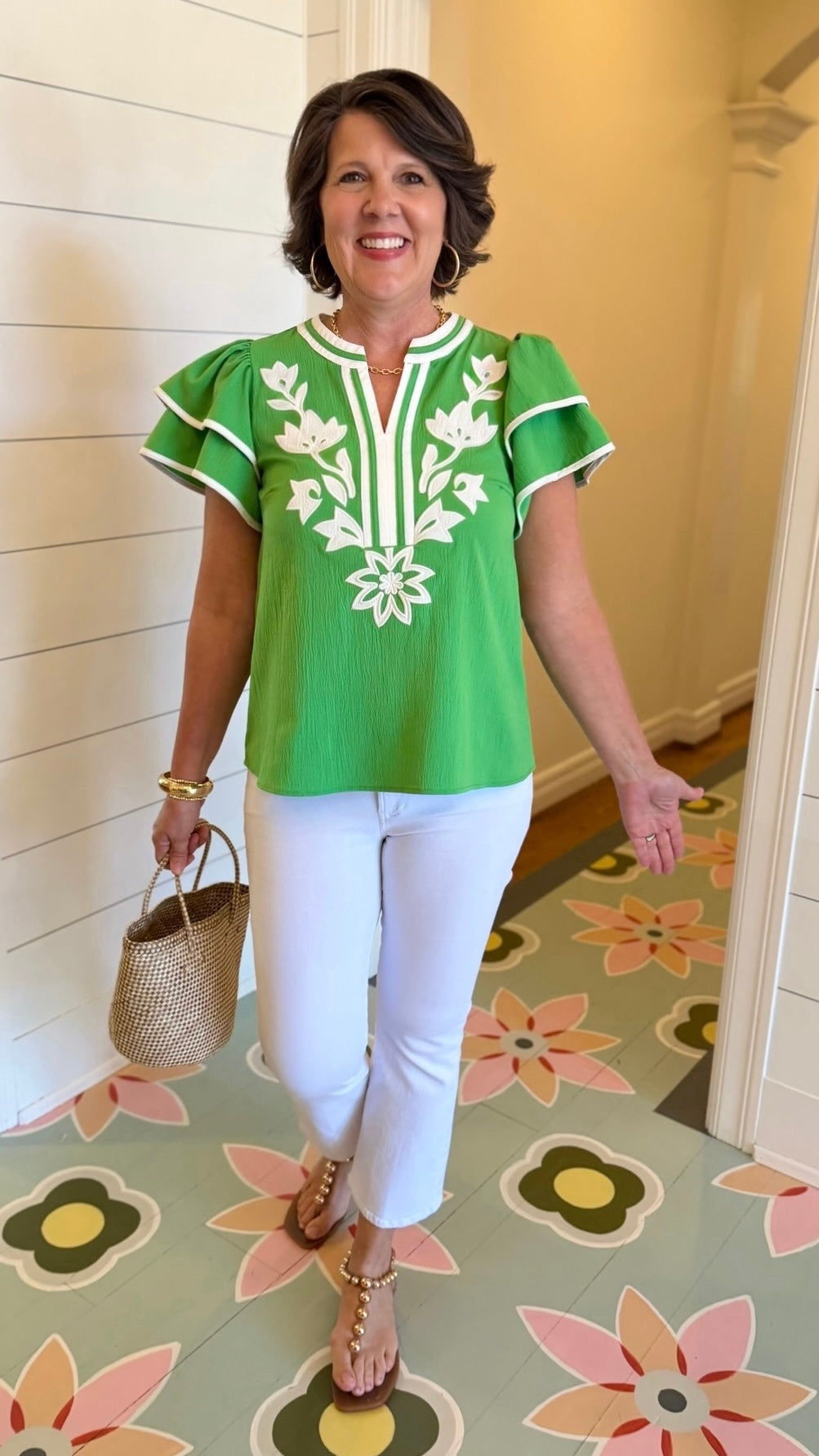 Addison Flutter Sleeve Top - Green