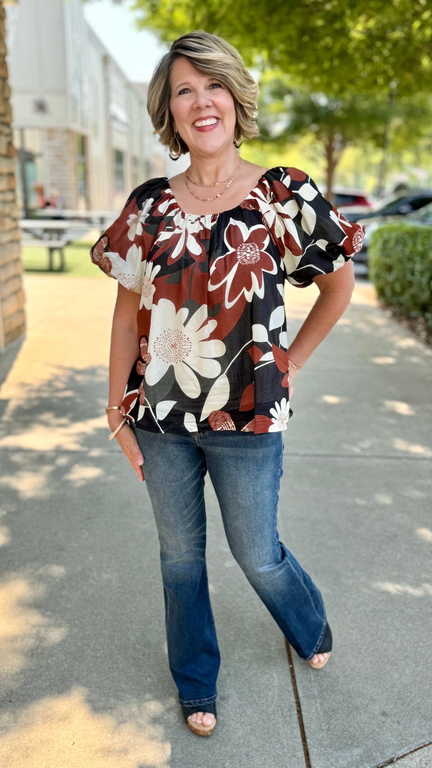 Dreamy Delilah Floral Blouse - Rust