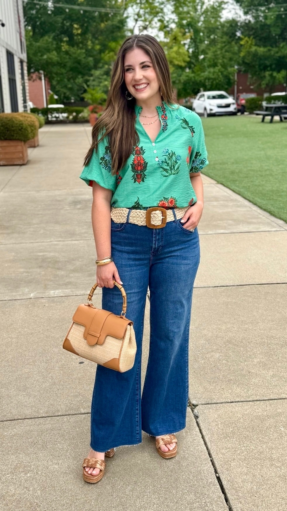 Abigail Floral Print Button V Neck Blouse