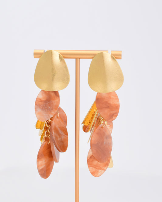 Hammered Gold/Stone Earrings - Brown