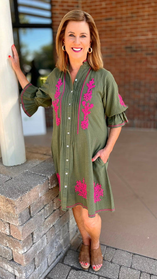 Uncle Frank Embroidered Beauty Dress - Olive