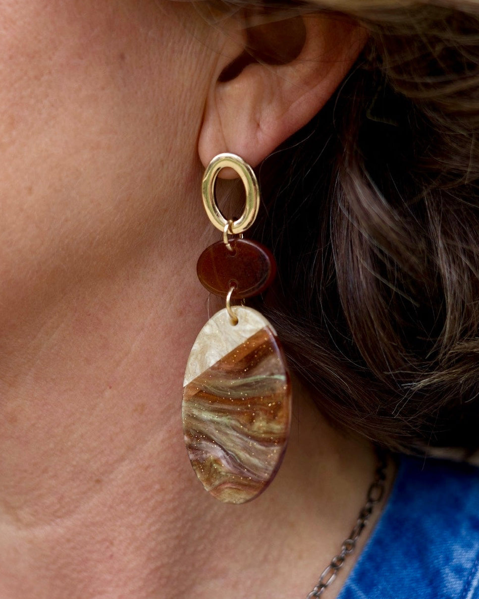 Resin Shimmer Drop Earring - Brown