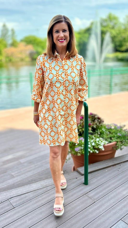 Ava Abstract Orange Dress