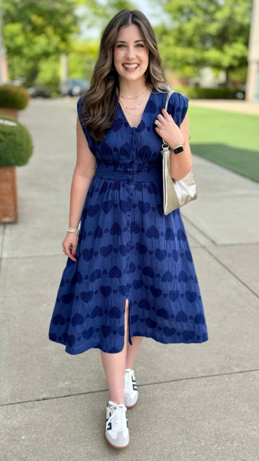 Jar of Hearts Midi Dress - Navy