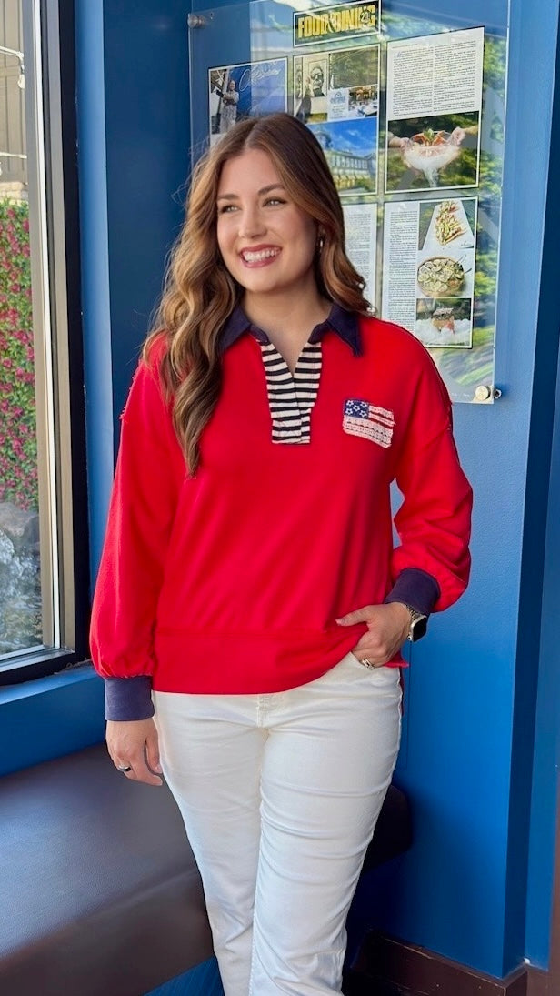 Libby Flag Pullover - Red