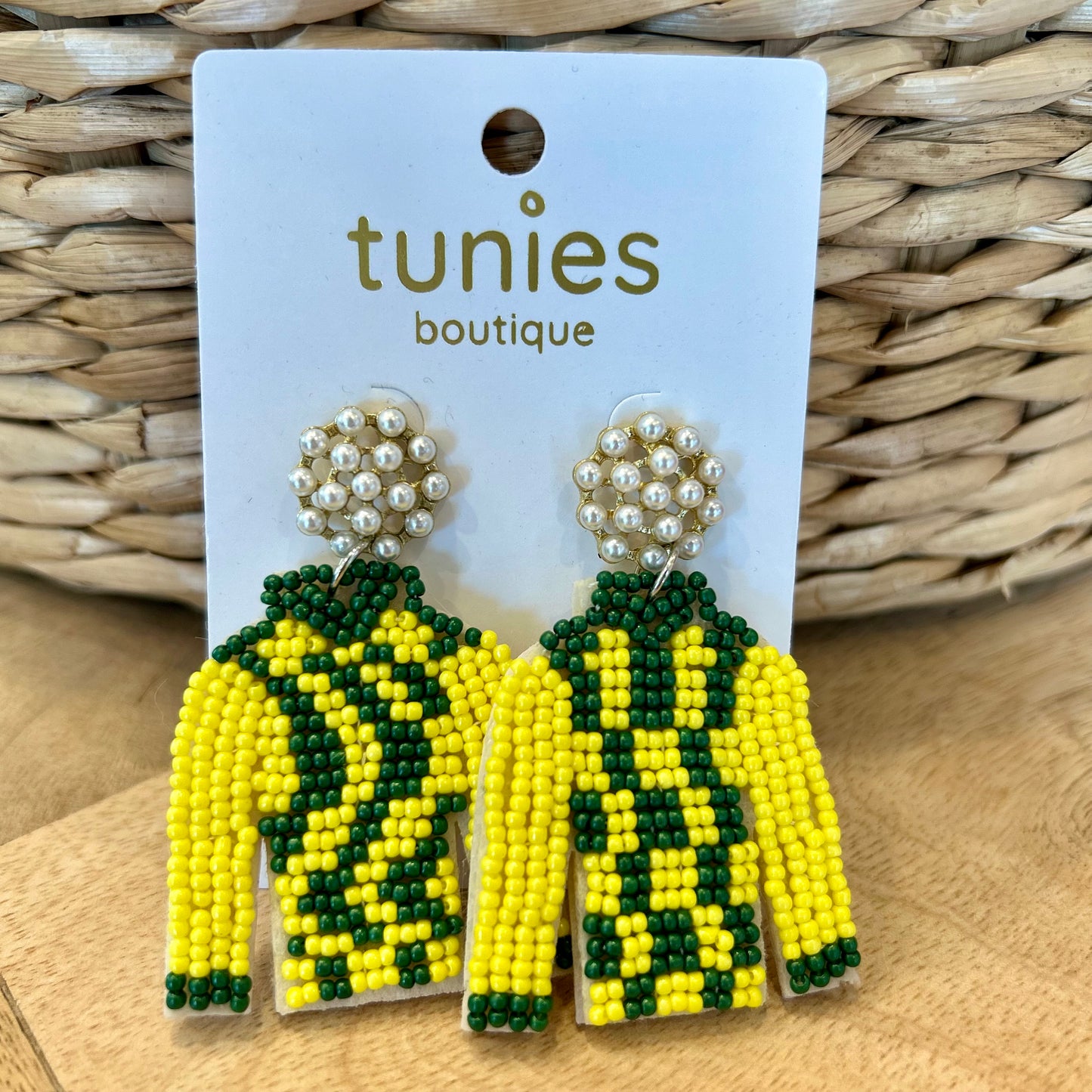 Beaded Jockey Earring - Kelly Green And Yellow