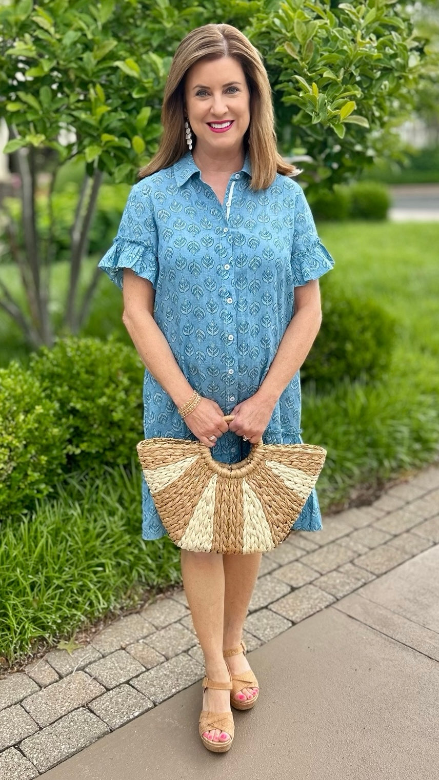 Ivy Jane Flounced Hem Shirt Dress - Blue