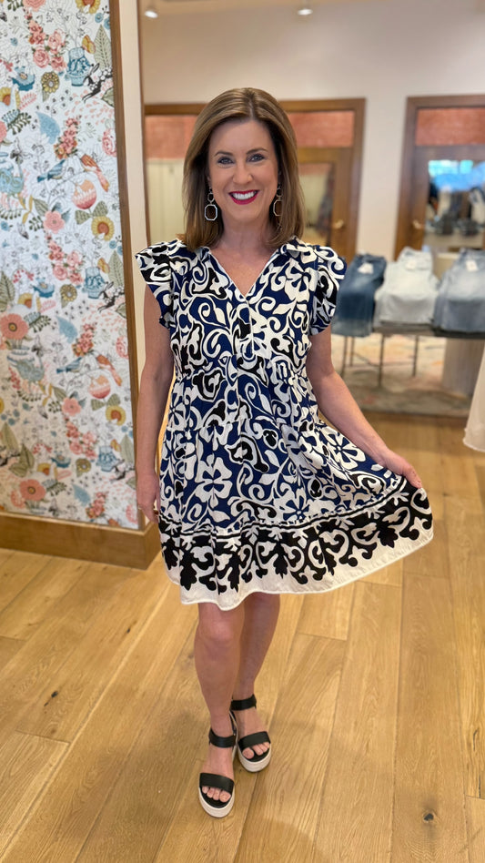 Sophia Abstract Floral Dress - Blue