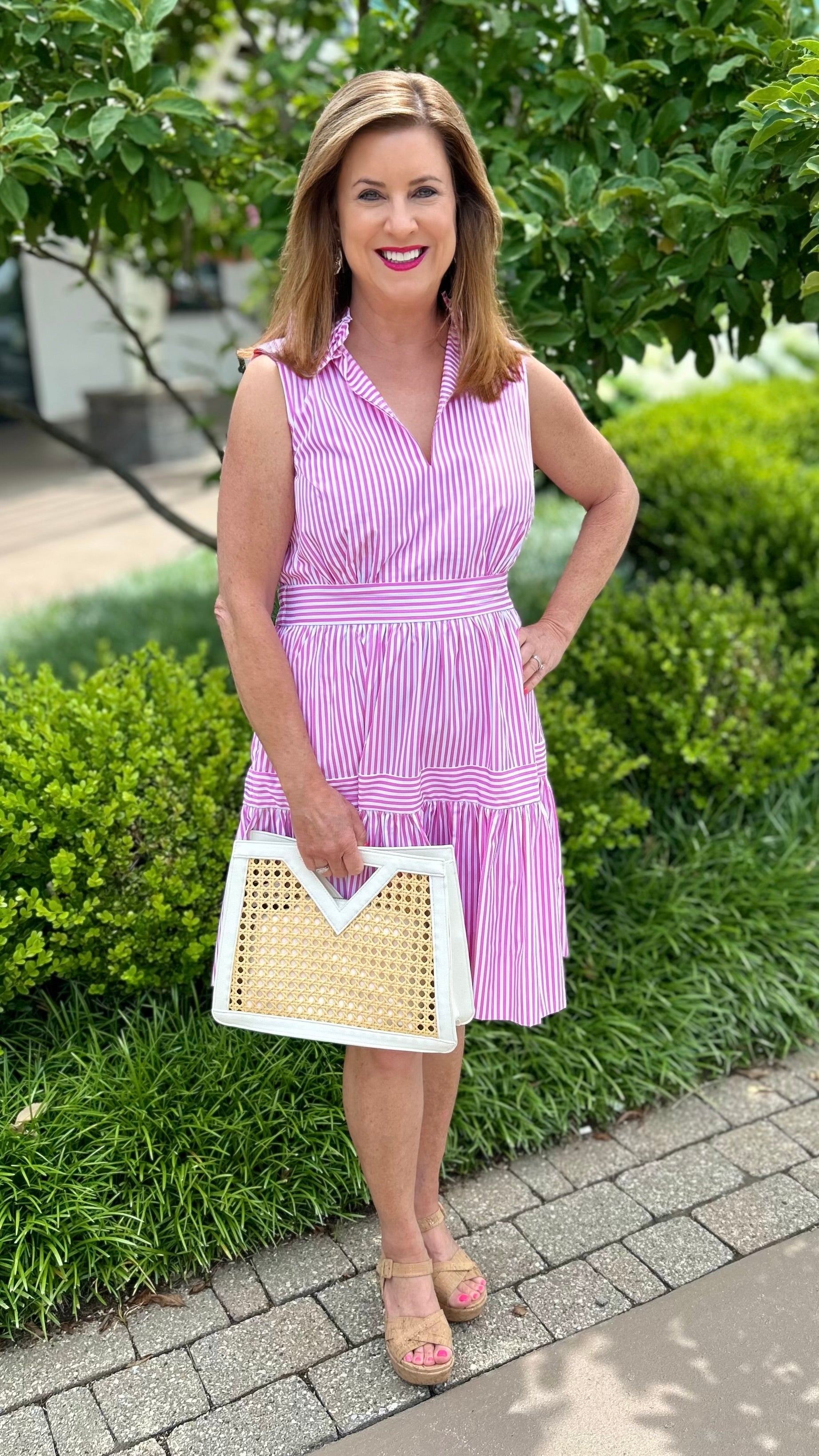 pink dress with green accessories Neon Pink Maxi Dress, Green Accessories