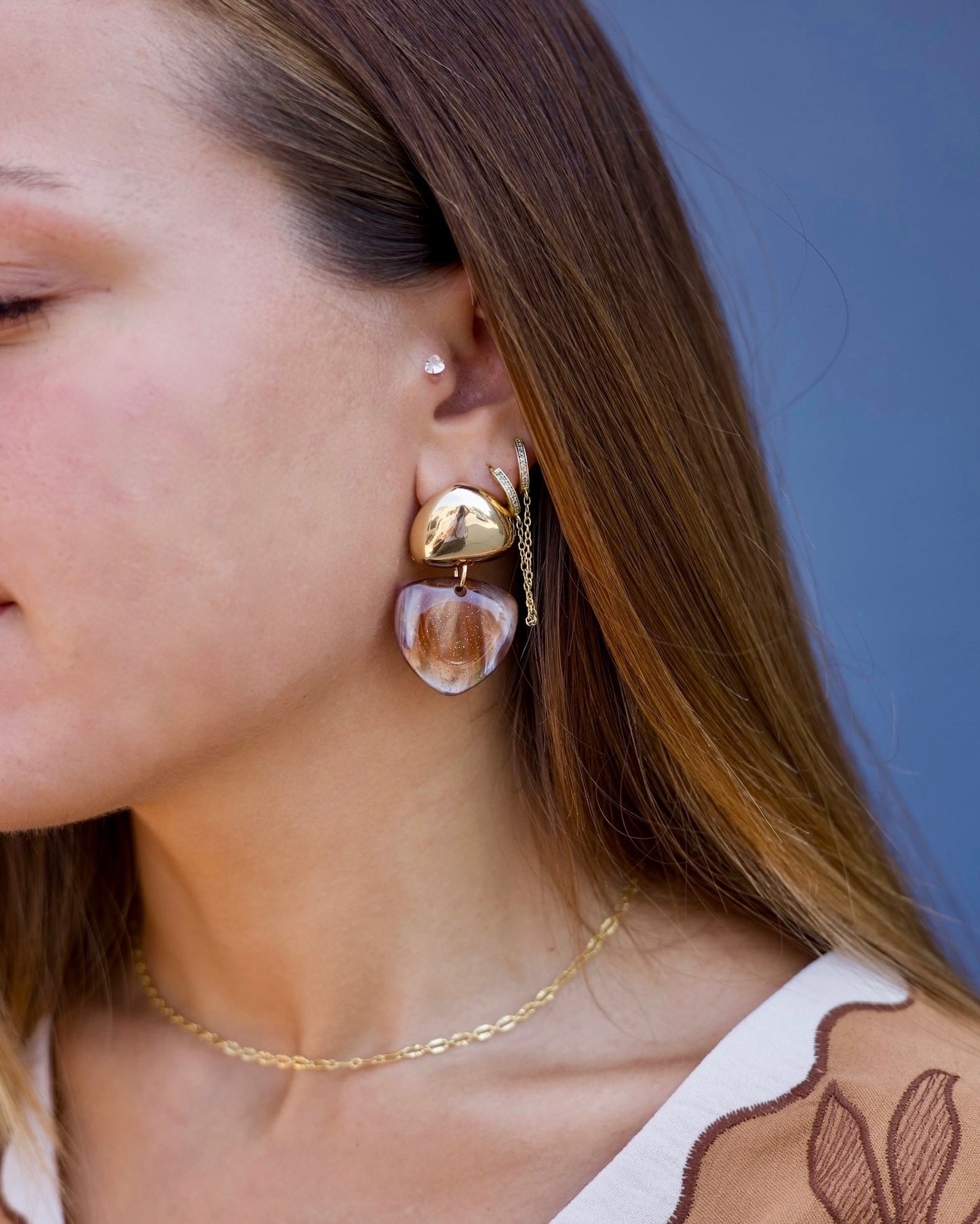 Triangle Drop Earrings - Brown