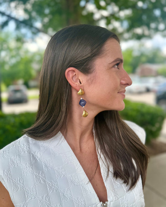 Handmade Glass Gold Plated Earrings - Ocean