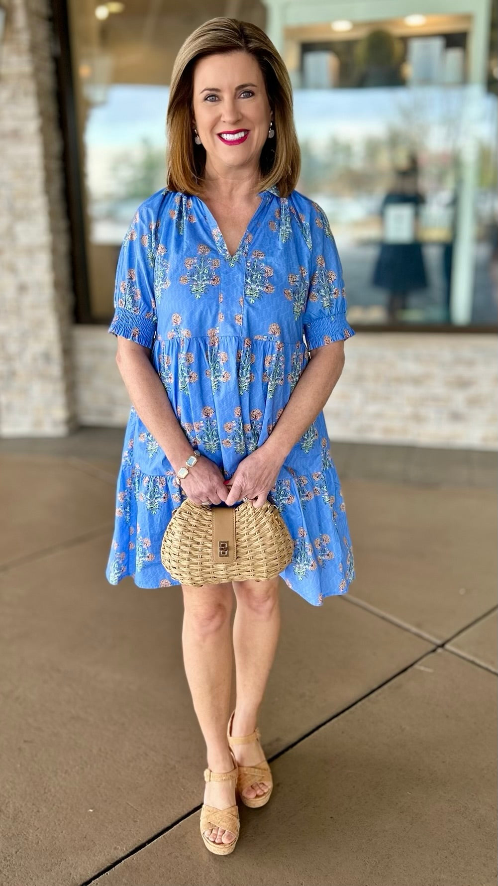 Patti Puff Sleeve Floral Dress - Blue