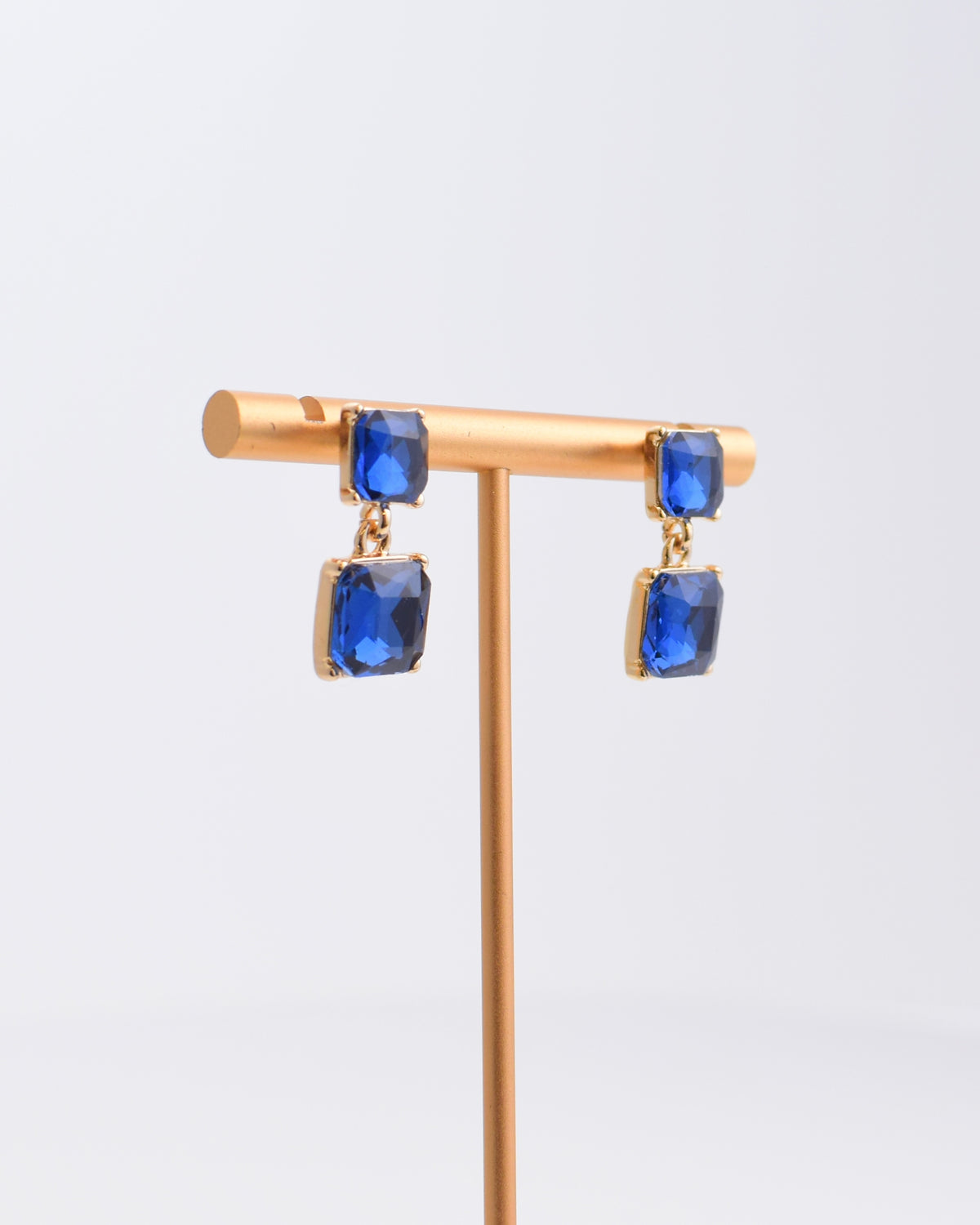 Crystal Double Drop Earrings - Navy
