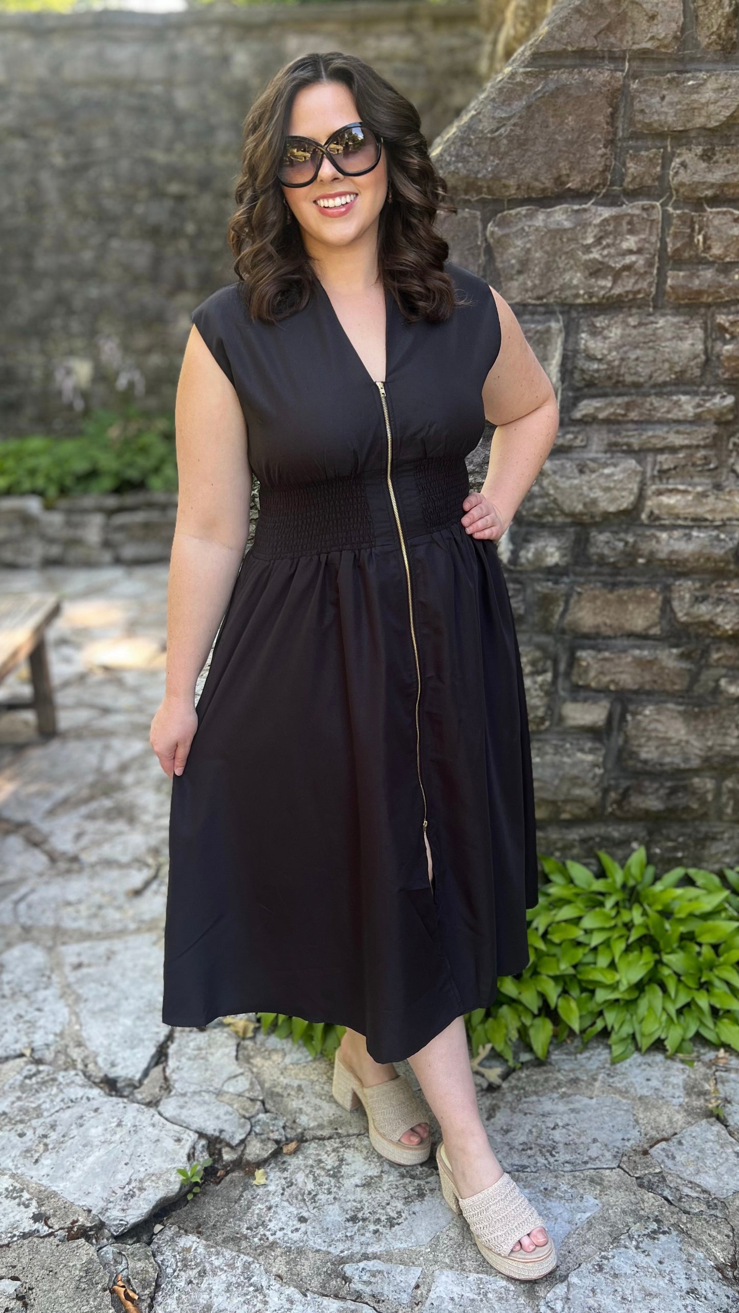 Black Zip Midi Dress