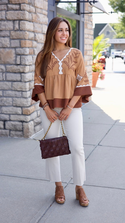 Stella Embroidered Blouse - Chestnut