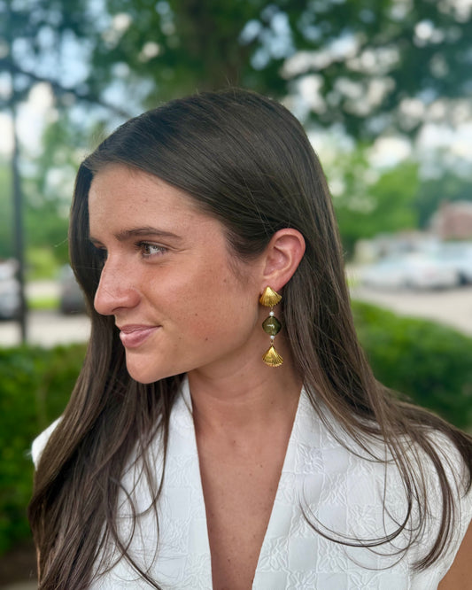 Handmade Glass Gold Plated Earrings - Green