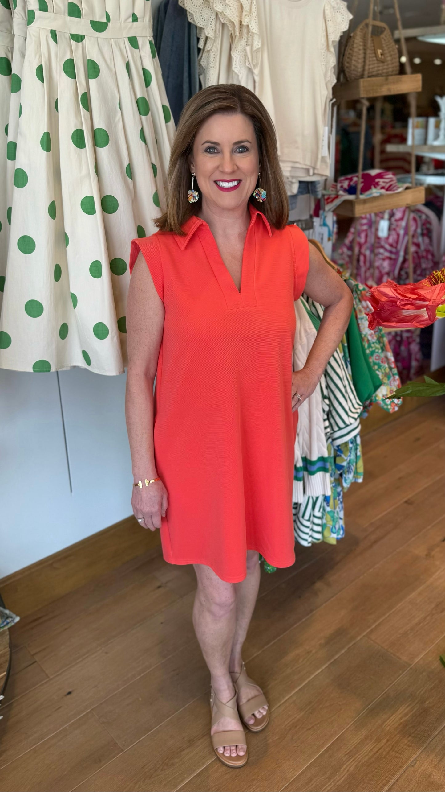 Lilian Ribbed Collared Dress - Orange