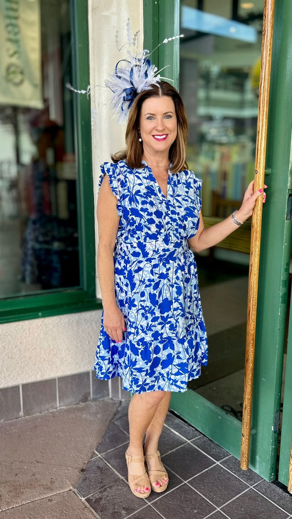 Kate Floral Smocked Back Waist Dress - Blue