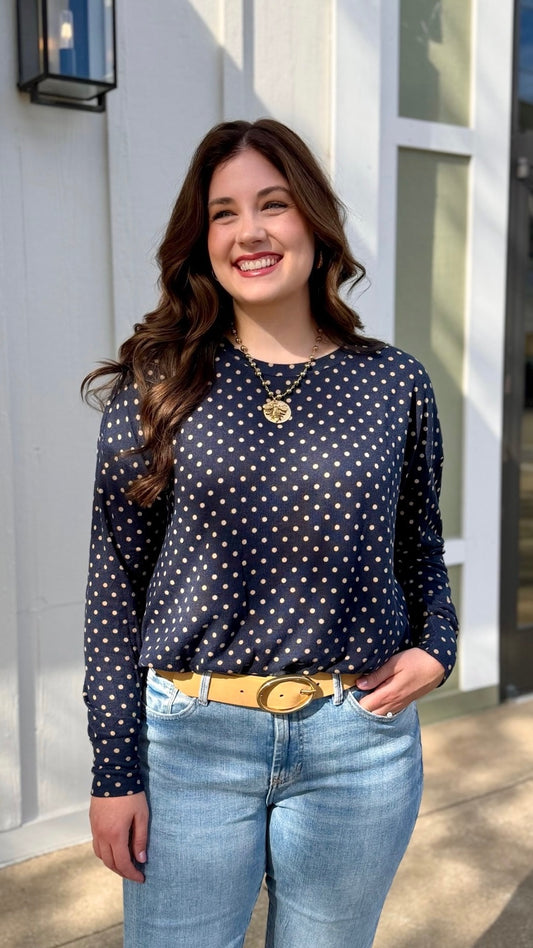 Gracie Polka Dot Bubble Top - Navy