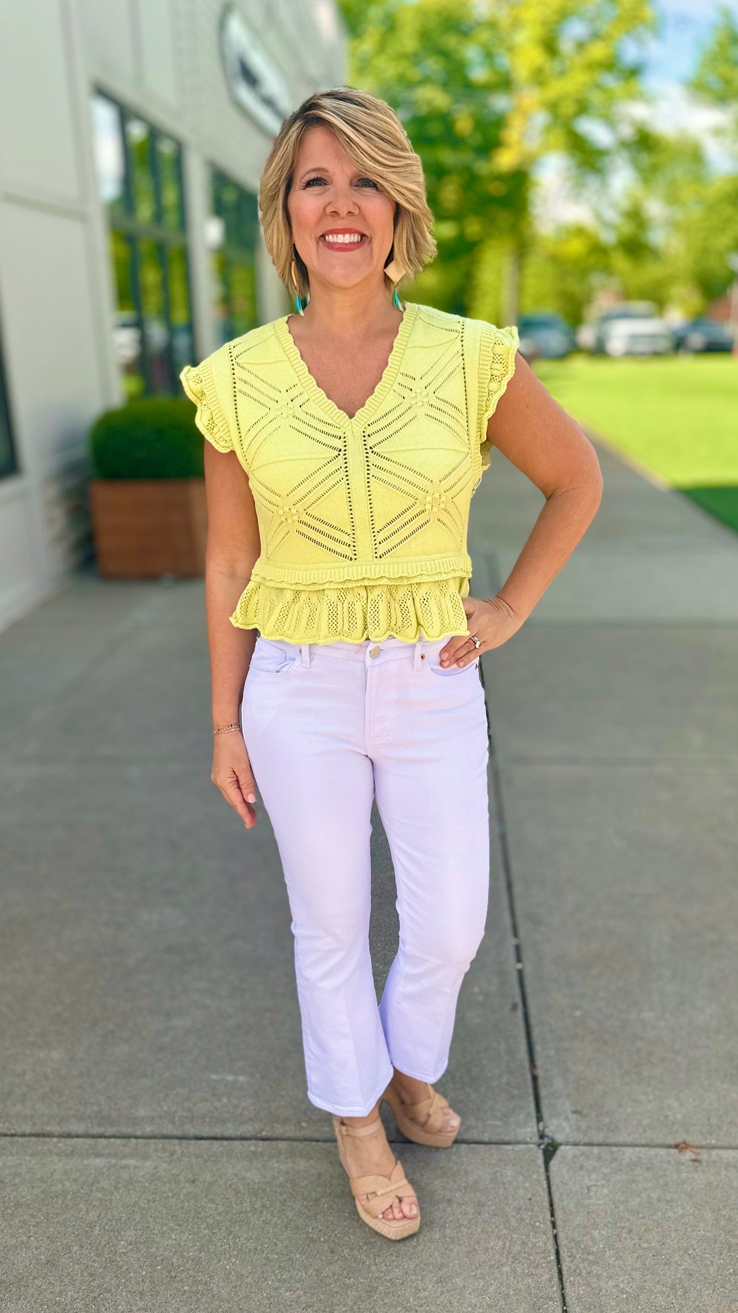 Another Love Delaney Crochet Sweater - Lime