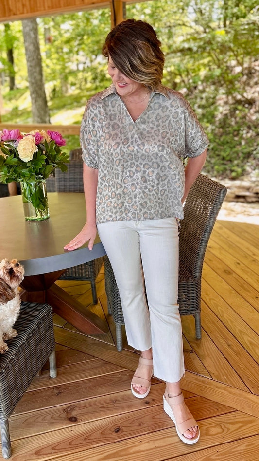 Metallic Wild One Top - Taupe Animal Print