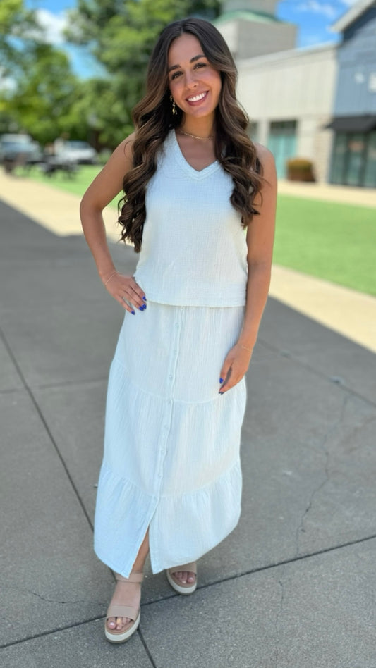 Bobi V-Neck Raw Edge Tank - Powder Blue