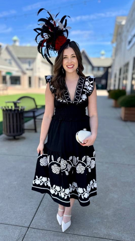 Enchanting Embroidered Midi Dress - Black