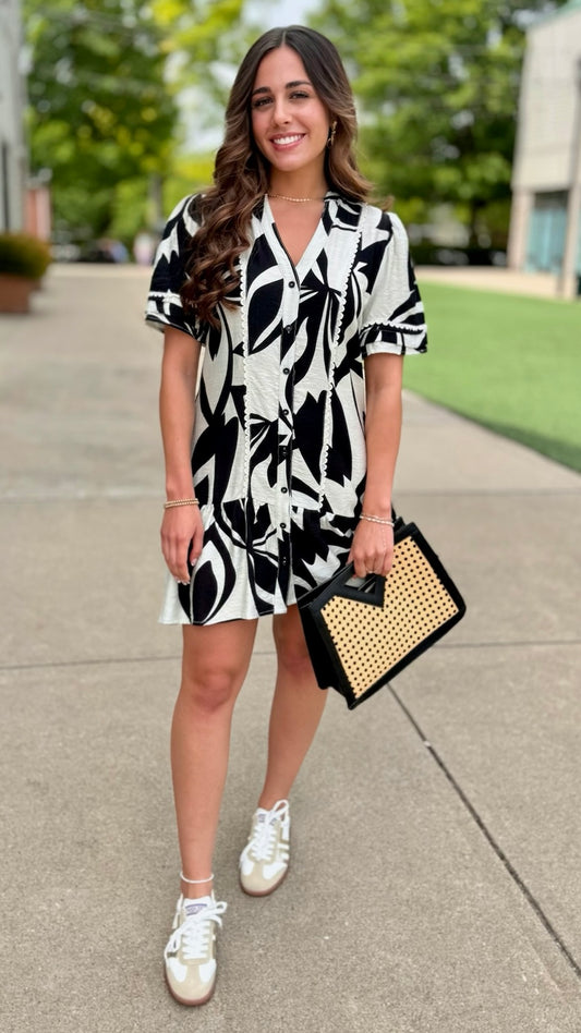 Celia Abstract Dress - Black & Cream