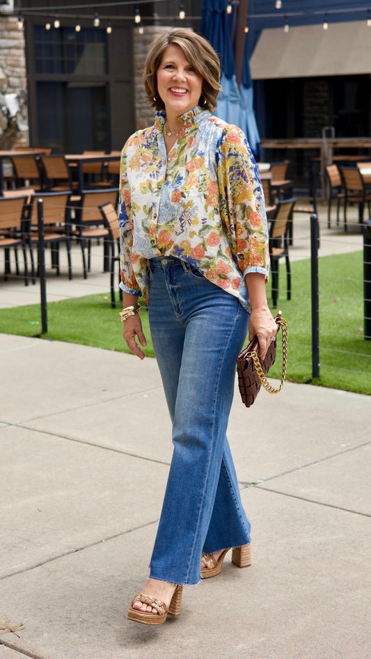 Monet Print Top - Blue Mix