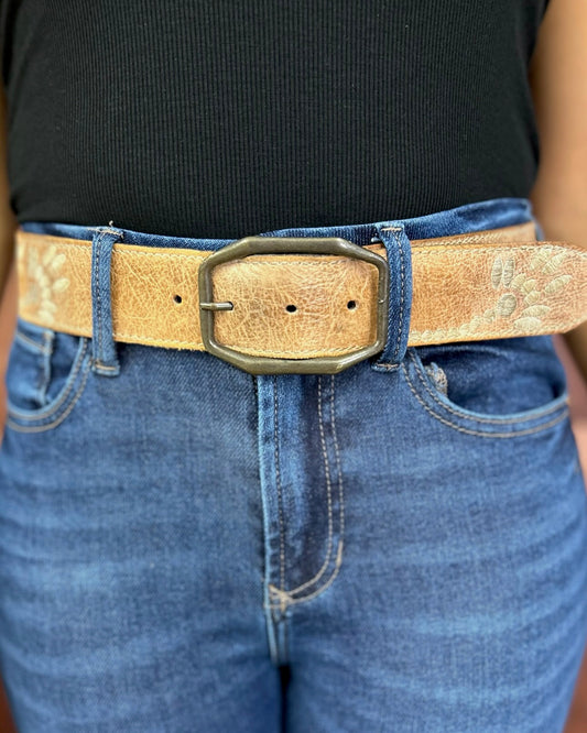 Tan Rustic With White Mohawk Leather Belt