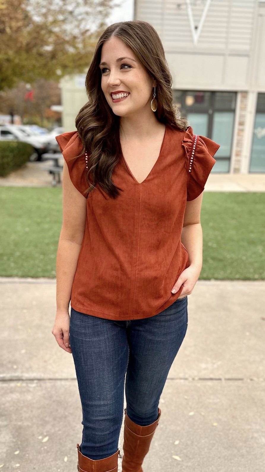 Harvest Ruffle Sleeve Embroidered Top