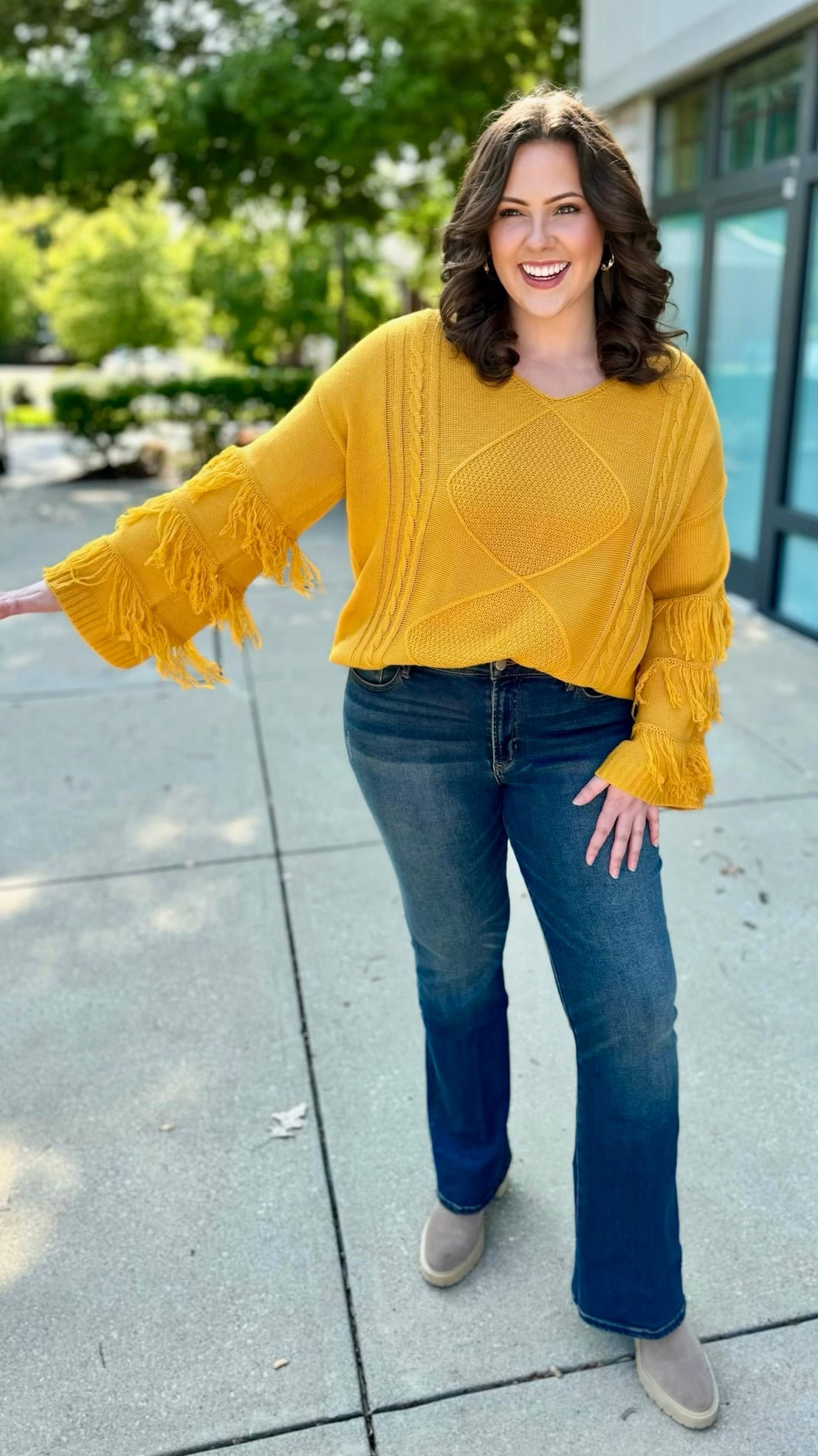 Marigold Fringe Sleeve Sweater