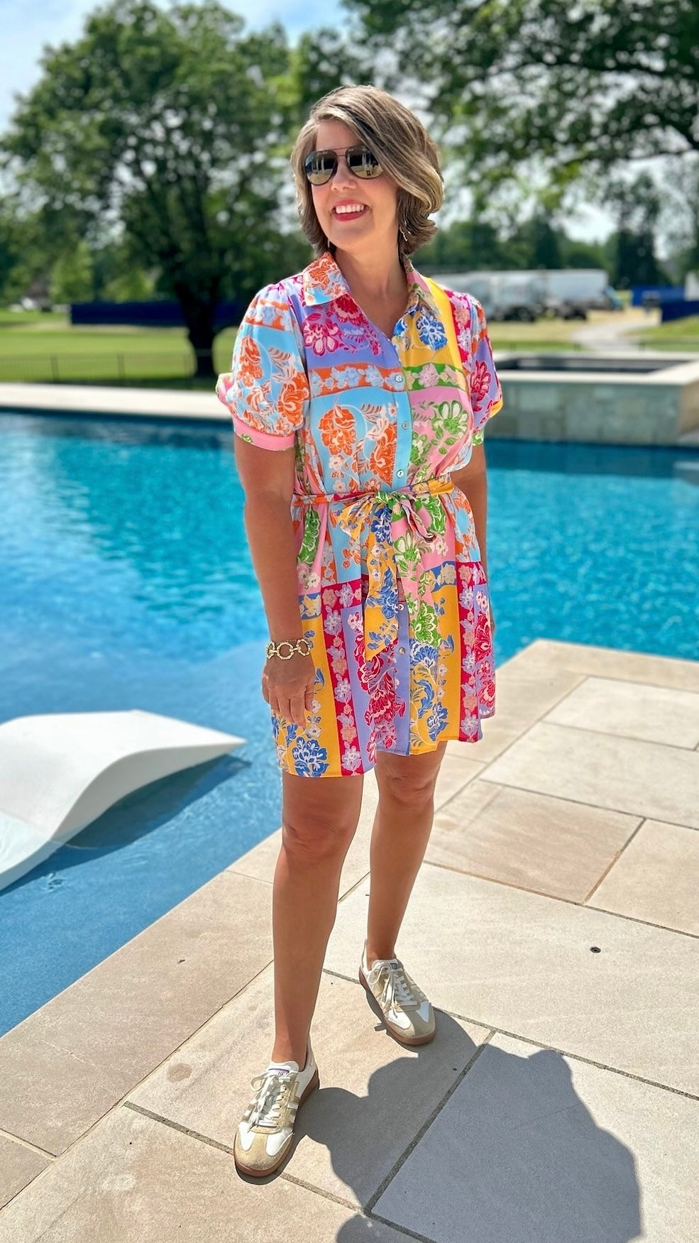 Tropical Floral Tie Shirt Dress - Multi