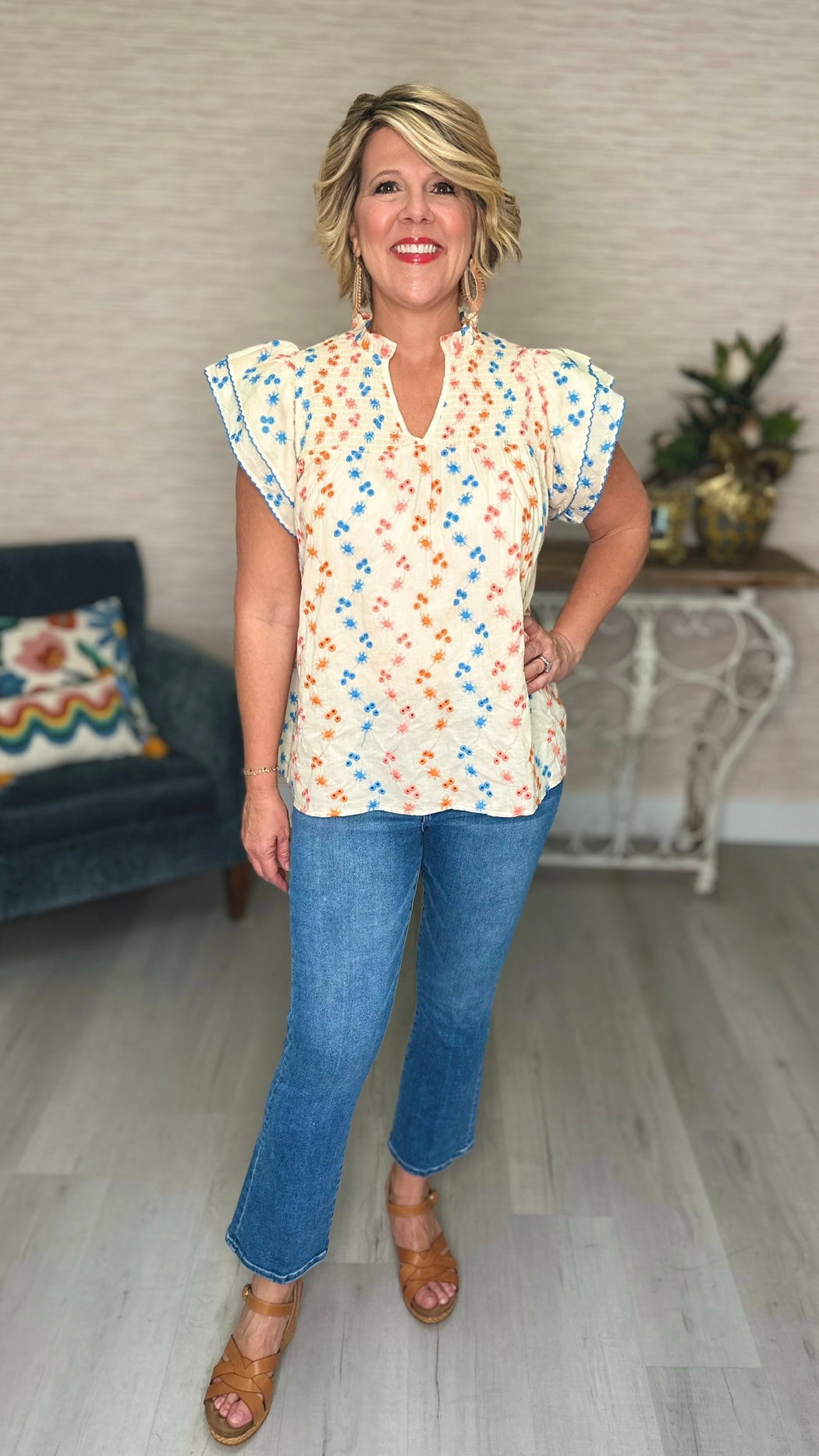 Ivy Jane Over Easy Smocked Yoke Blouse - Ivory Eyelet