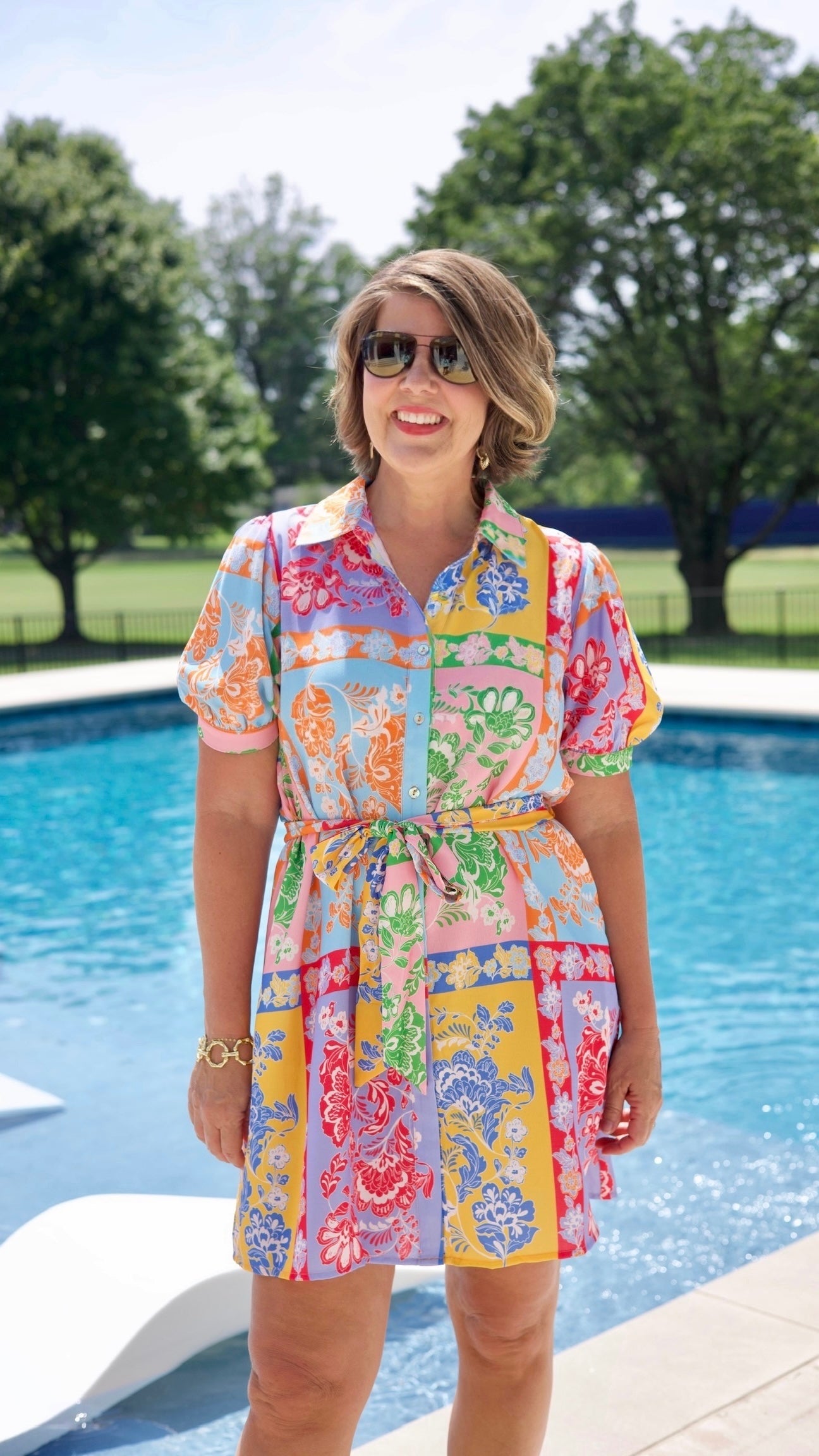 Tropical Floral Tie Shirt Dress - Multi