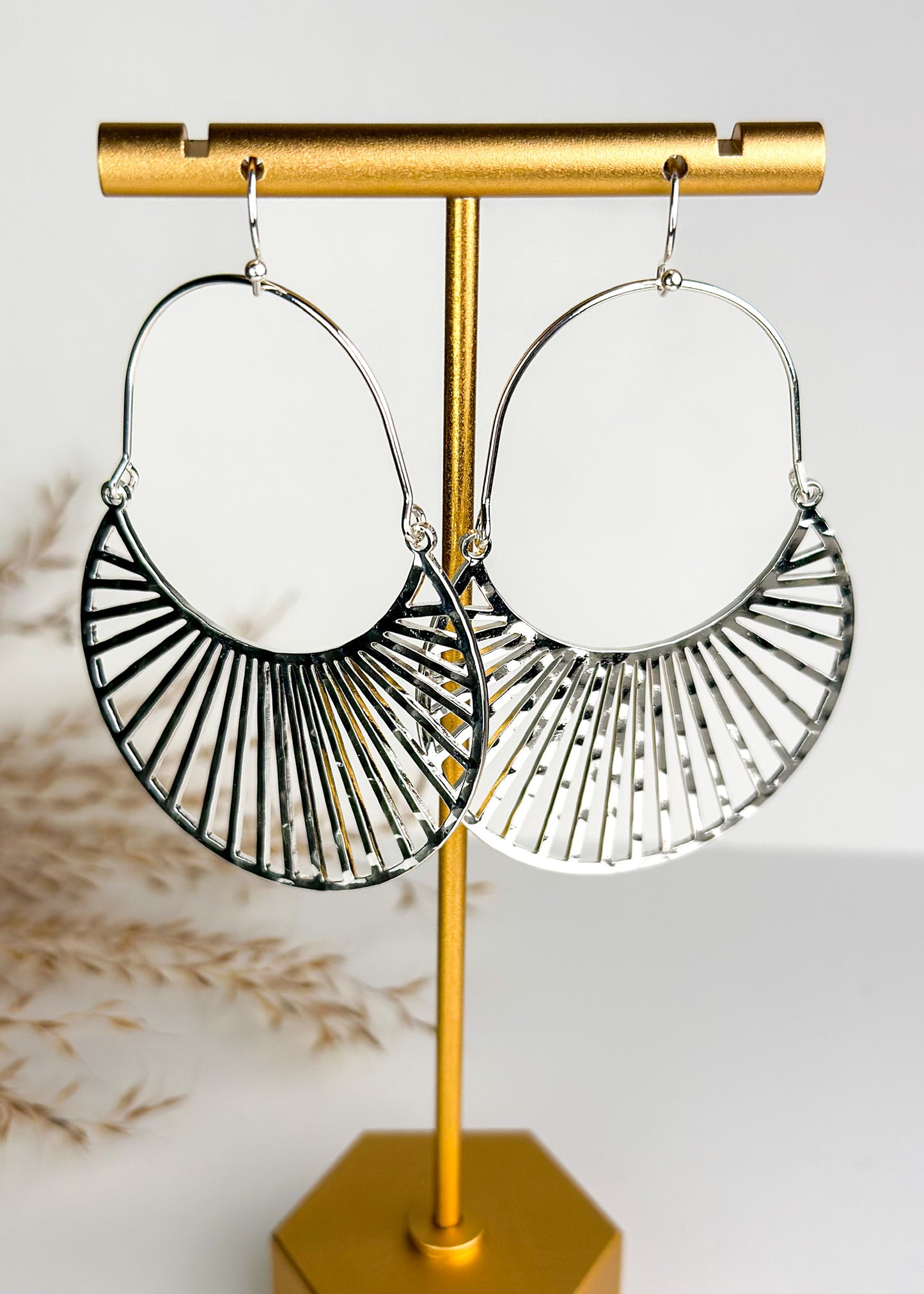 Crescent Drop Earrings - Silver