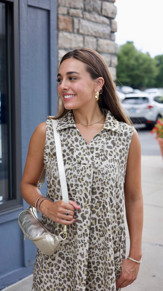 Amber Cheetah V Neck Denim Dress