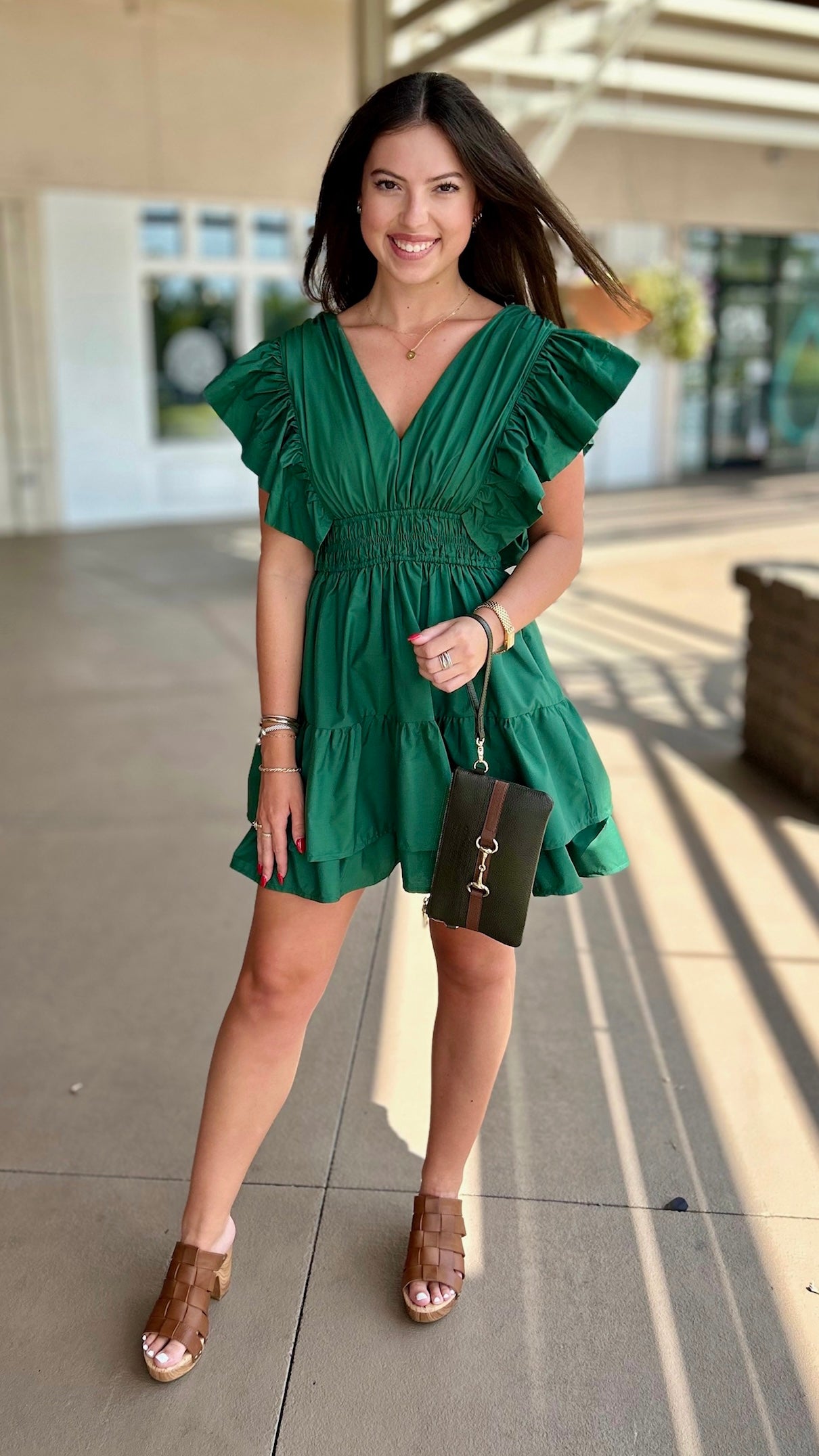 Tiered Flutter Fabulous Dress - Hunter Green